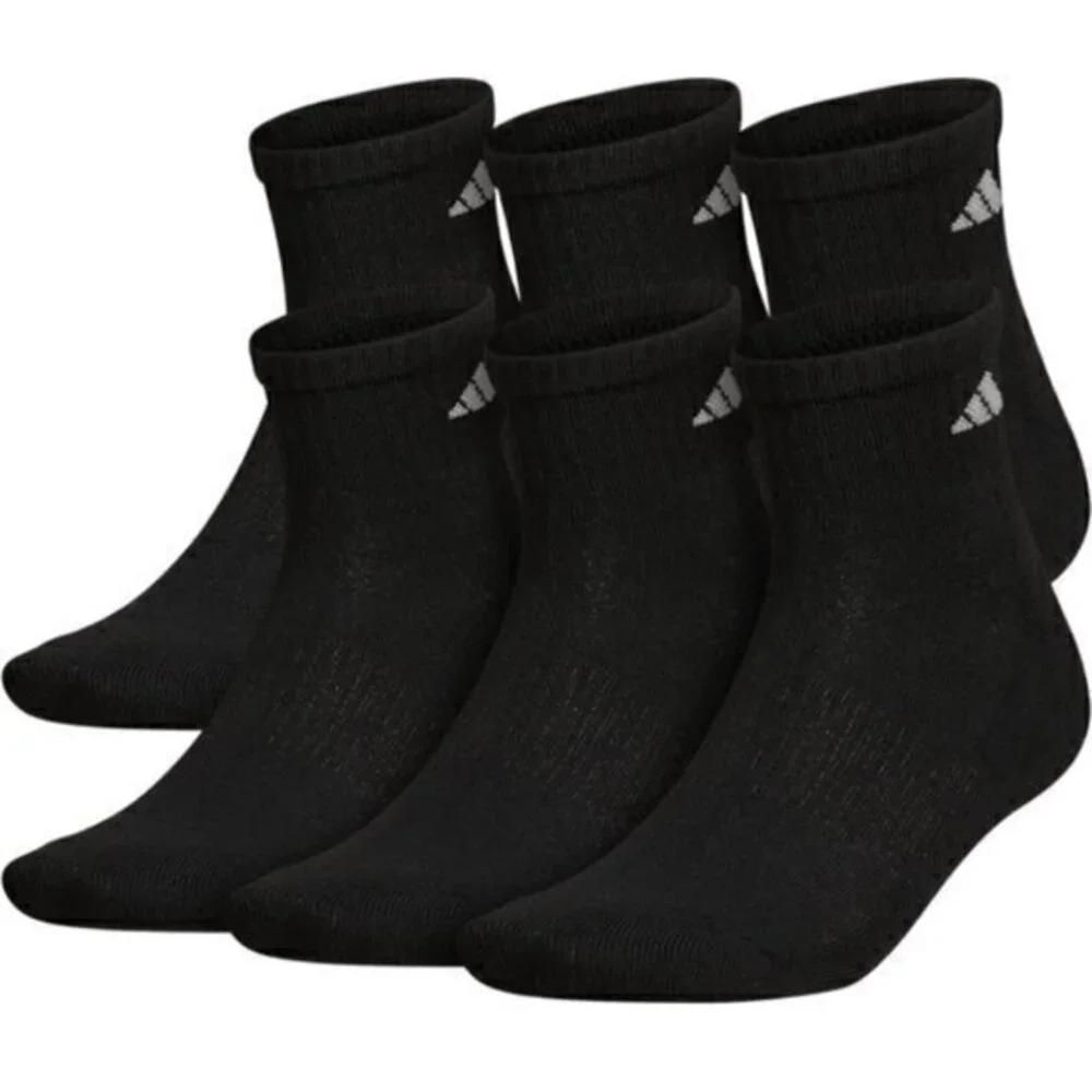 Black Adidas Men's Athletic Cushioned Quarter Socks size large ( shoe size 6-12)
